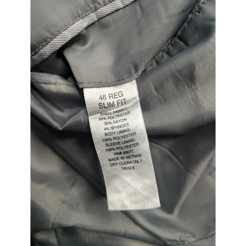 J. Ferrar Mens Slim Fit Blazer Light Gray Textured 2-Button Sport Coat 46‎ Reg